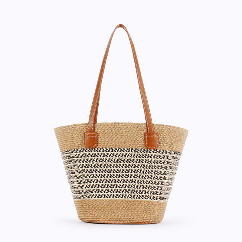 Women Striped Handwoven Large Capacity Tote Holiday Bag