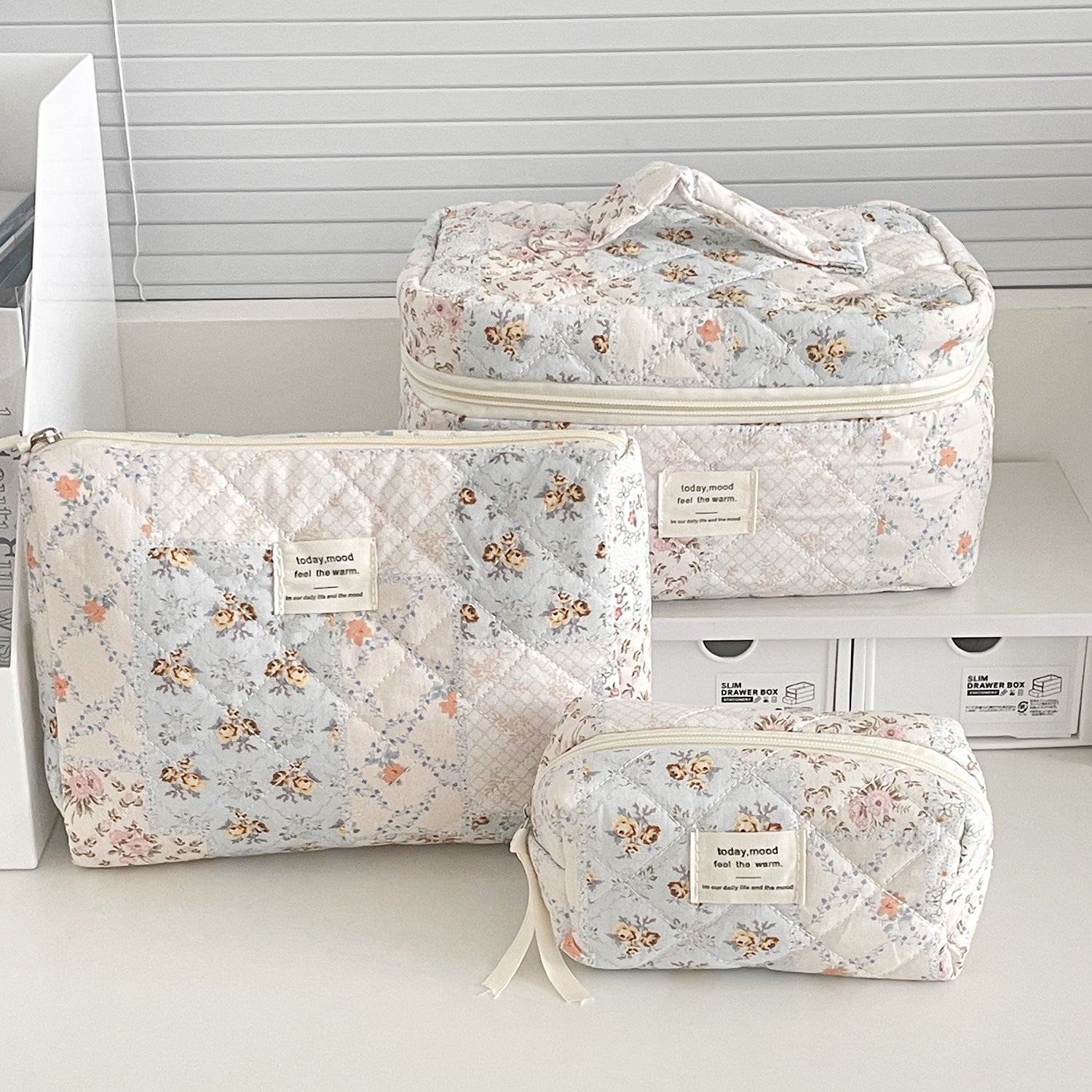 Multi-Pattern Palace Quilted Cosmetic Clutch and Octagonal Set