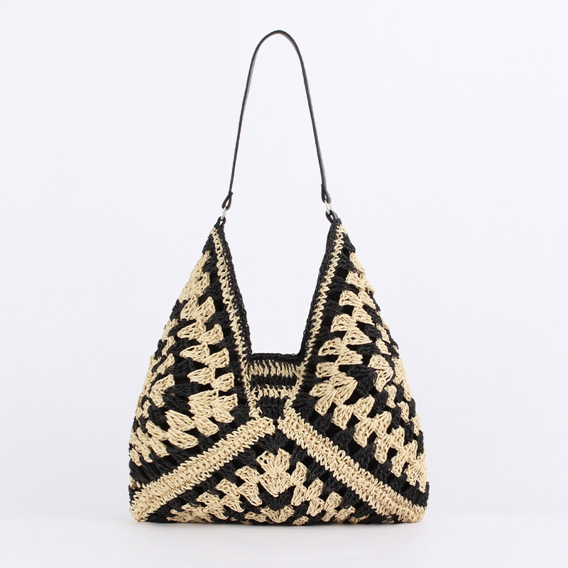 Women Retro Ethnic Paper Rope Woven Large Capacity Commuter Shoulder Bag