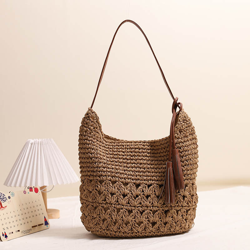 Hollow Tassel Straw Woven Beach Shoulder Bag