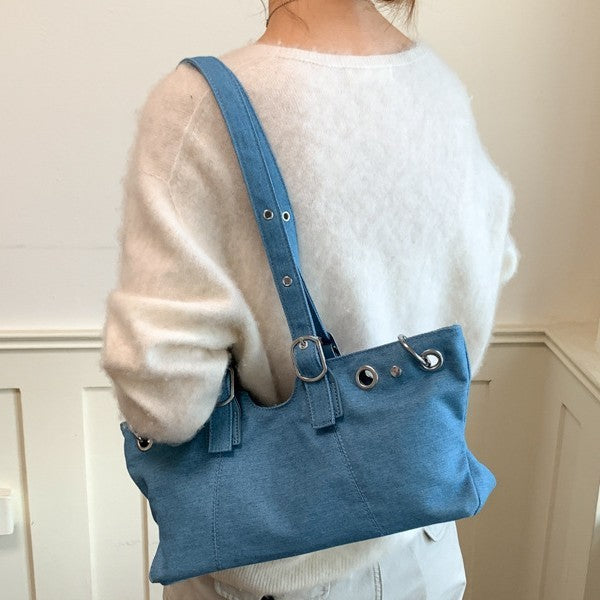 Vintage Grommet Tote with Buckle Straps