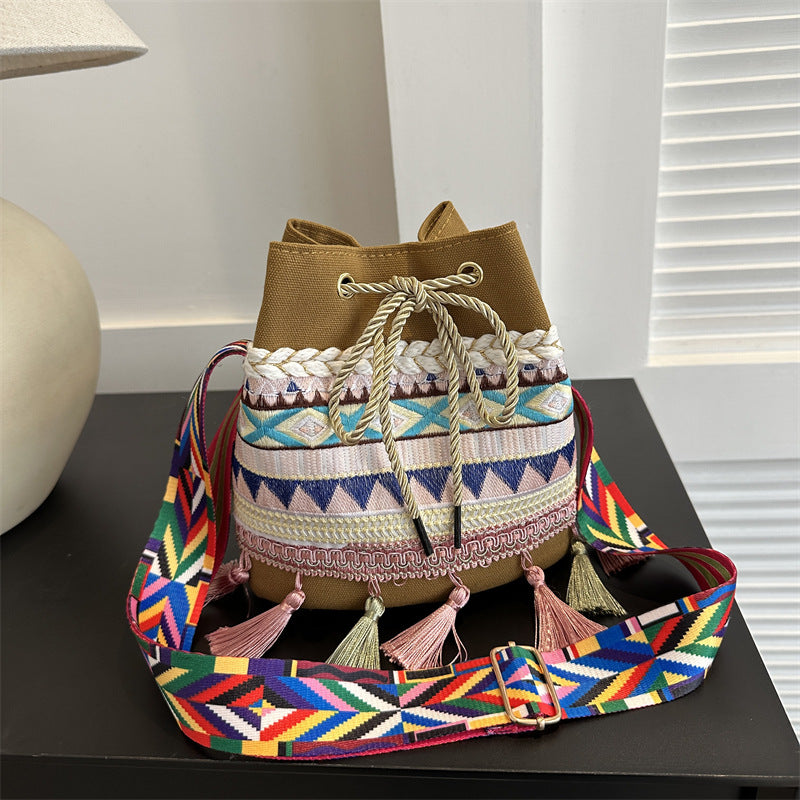 Ethnic Tassel Totem Bucket Crossbody Bag
