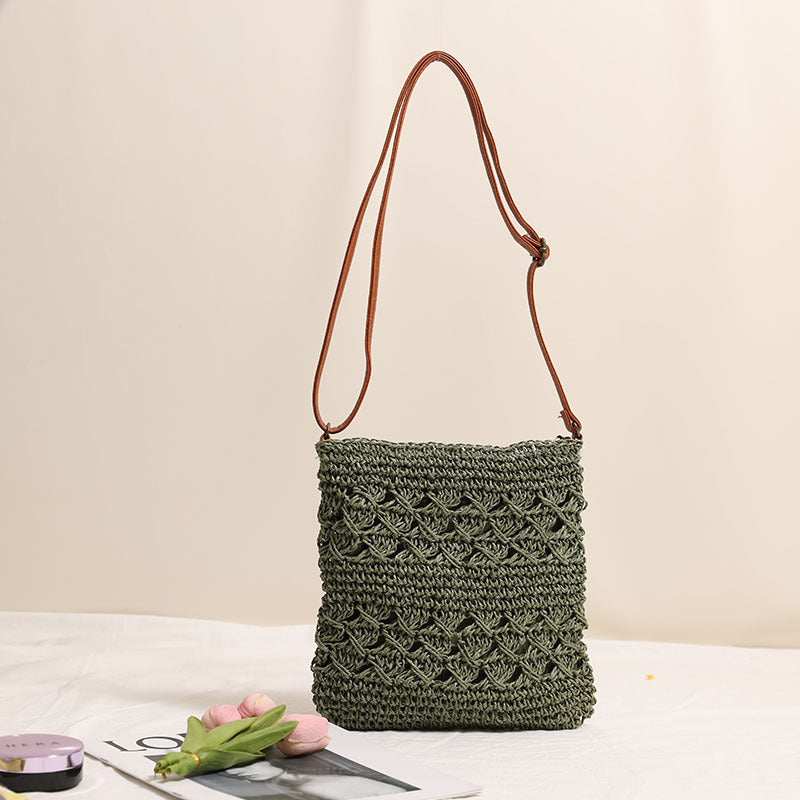 Hollow Crossbody Straw Vertical Woven Beach Bag