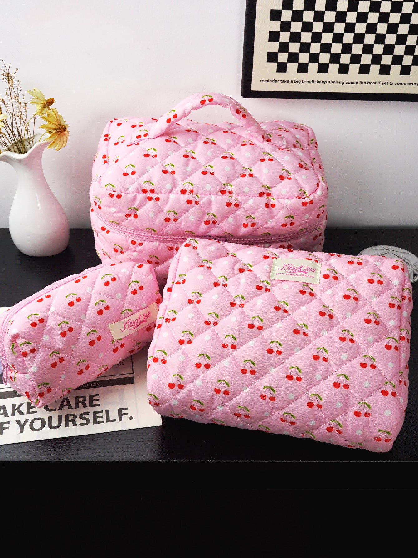 Canvas Striped Octagonal Large-Capacity Toiletry Bag