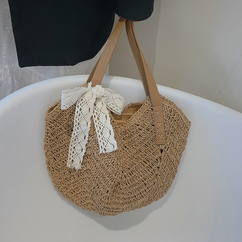 Women New Handmade Woven Fashion Straw Paper Rope Vacation Beach Bag
