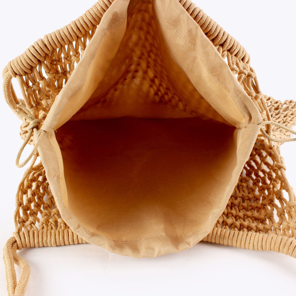 Oversized Boho Handwoven Cotton Rope Net Shoulder Bag with Inner Lining