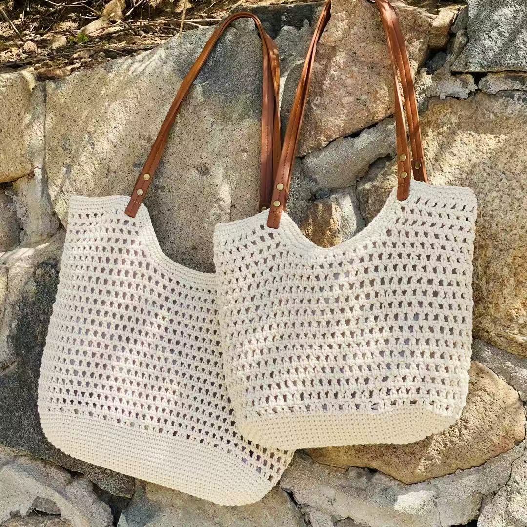 Lightweight Fishnet Knitted Shoulder Tote Bag