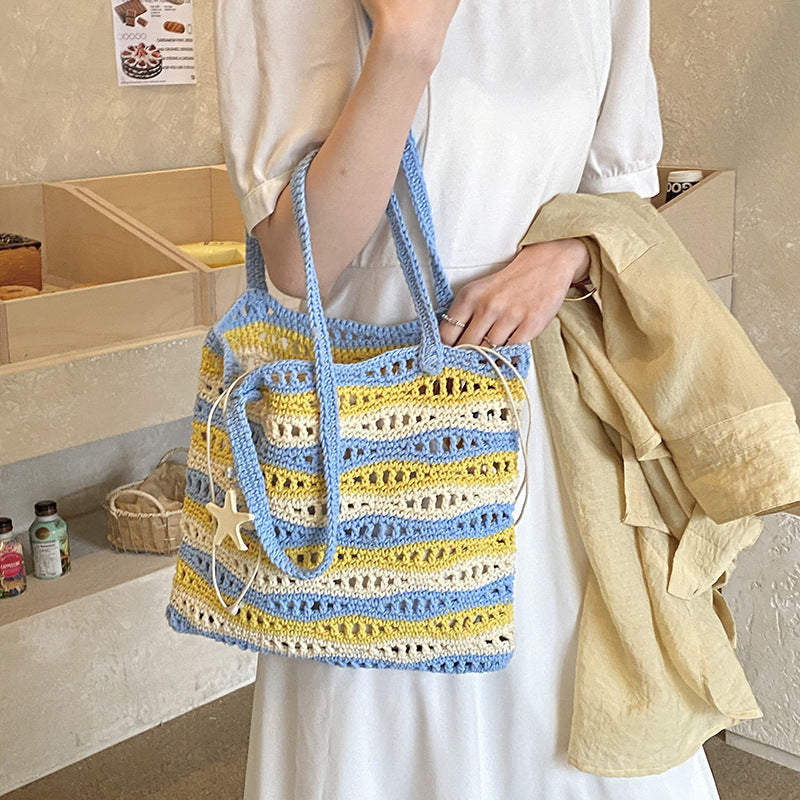 2026 New Lazy Shoulder Unique Casual Woven Large Tote Beach Bag