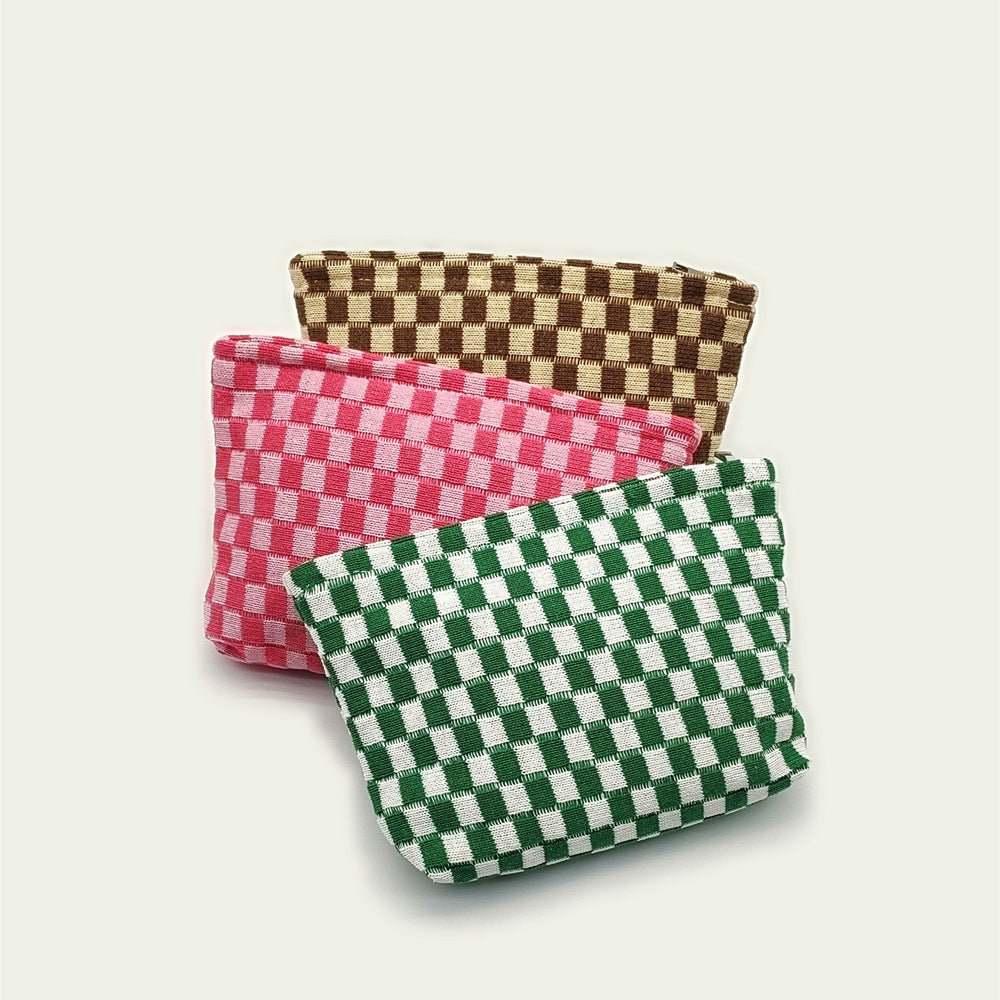 Knitted Checkerboard Cosmetic Bag Large Capacity Plaid Toiletry Bag