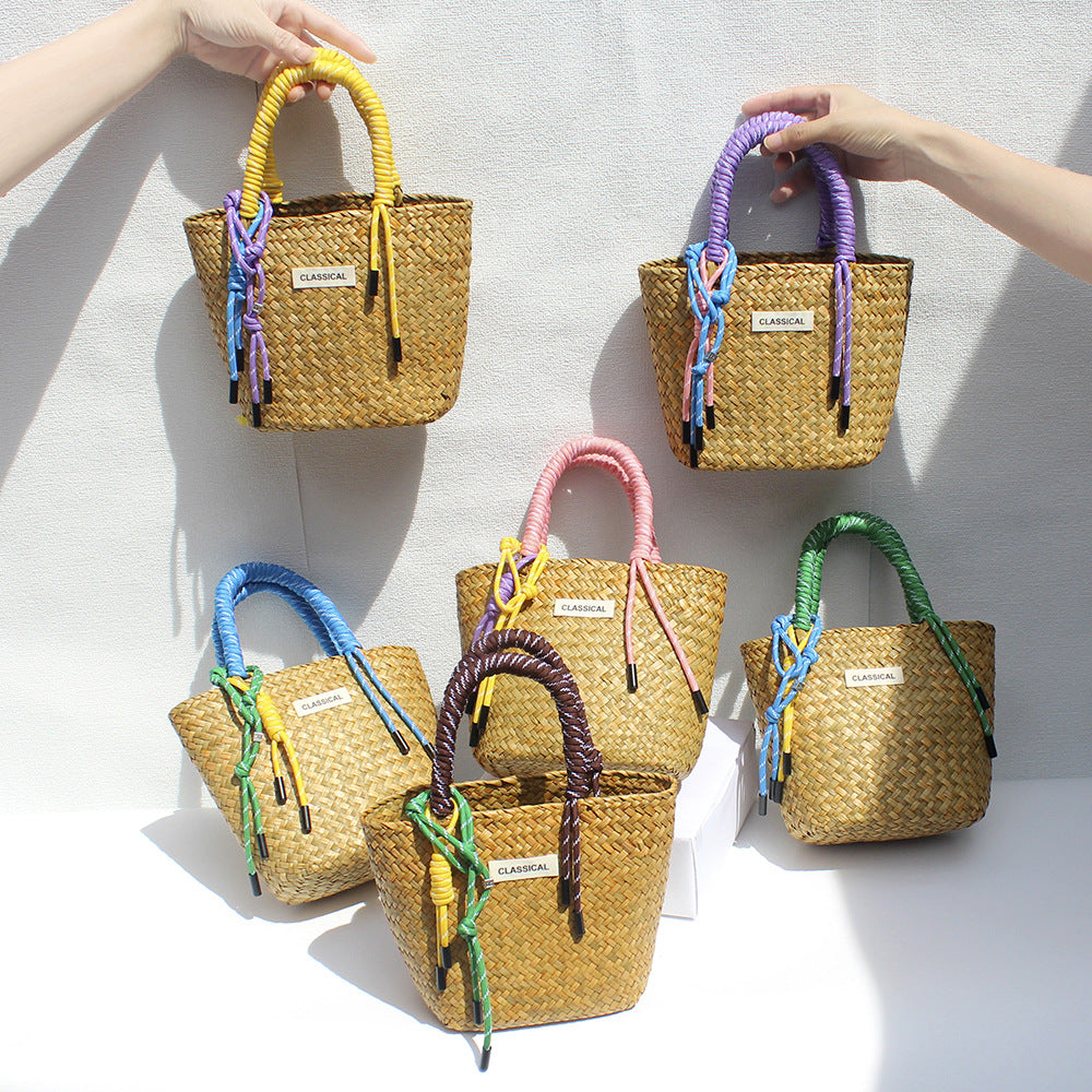 Handmade Colorful Straw Woven Beach Basket Bag