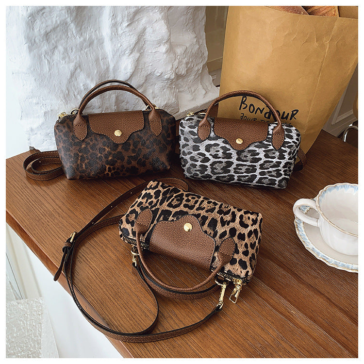 Mini Leopard Print Boston Snap Flap Bag
