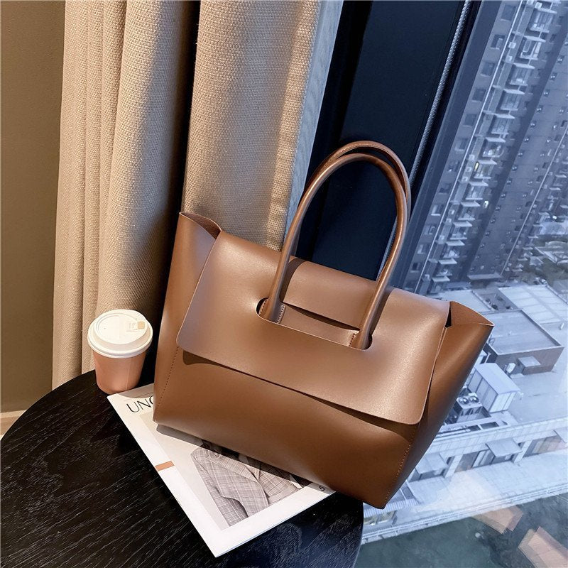 Minimalist Vegan Leather Large Top Handle Work Tote Bag