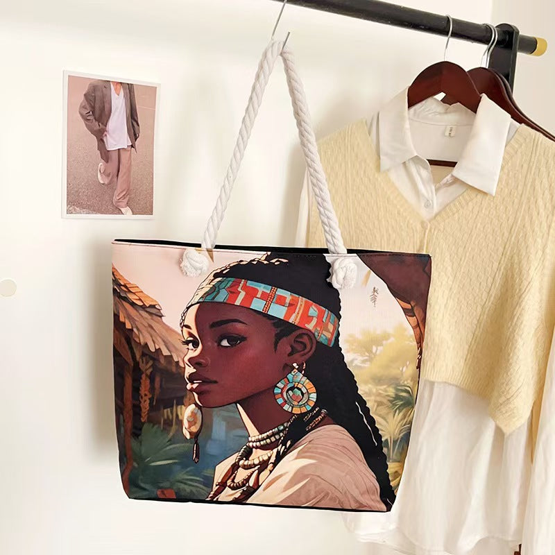 High-End Ethnic Canvas Hemp Rope Armpit Tote