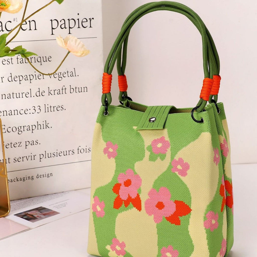 Knitted Mini Tote Bag with Button Closure