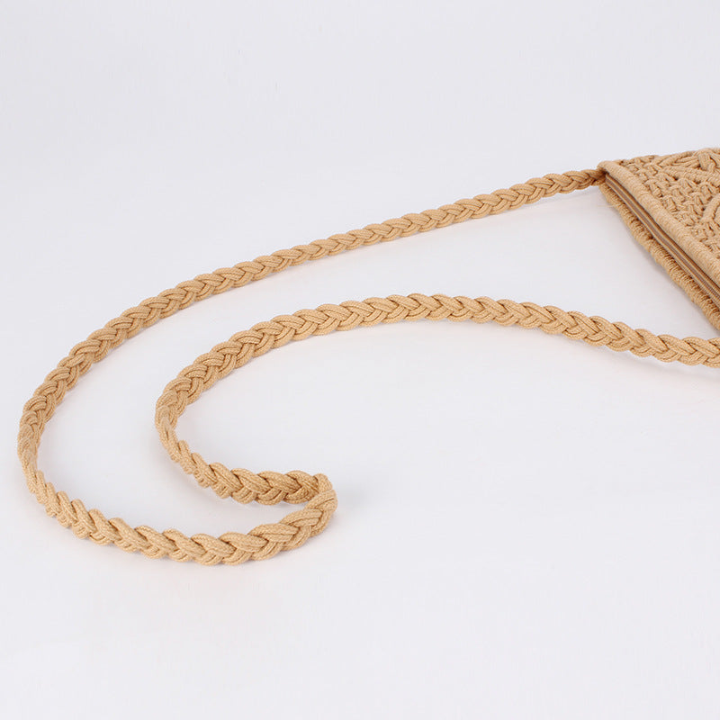 Women Retro Tassel Cotton Rope Woven Crossbody Beach Bag