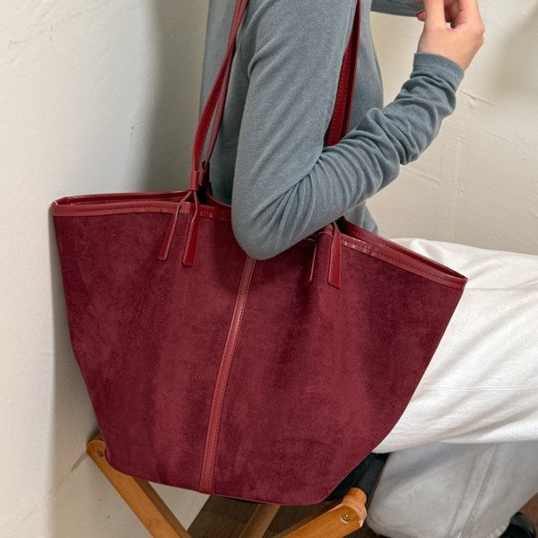 Minimalist Vintage Suede Tote Shoulder Bag