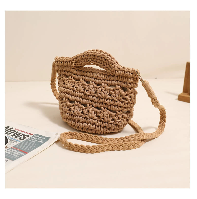 Crossbody Cotton Woven New Cute Handheld Hollow Straw Beach Bag