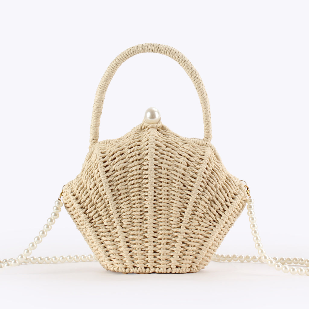 Woven Shell-Shaped Pearl Style Chain Crossbody Handbag