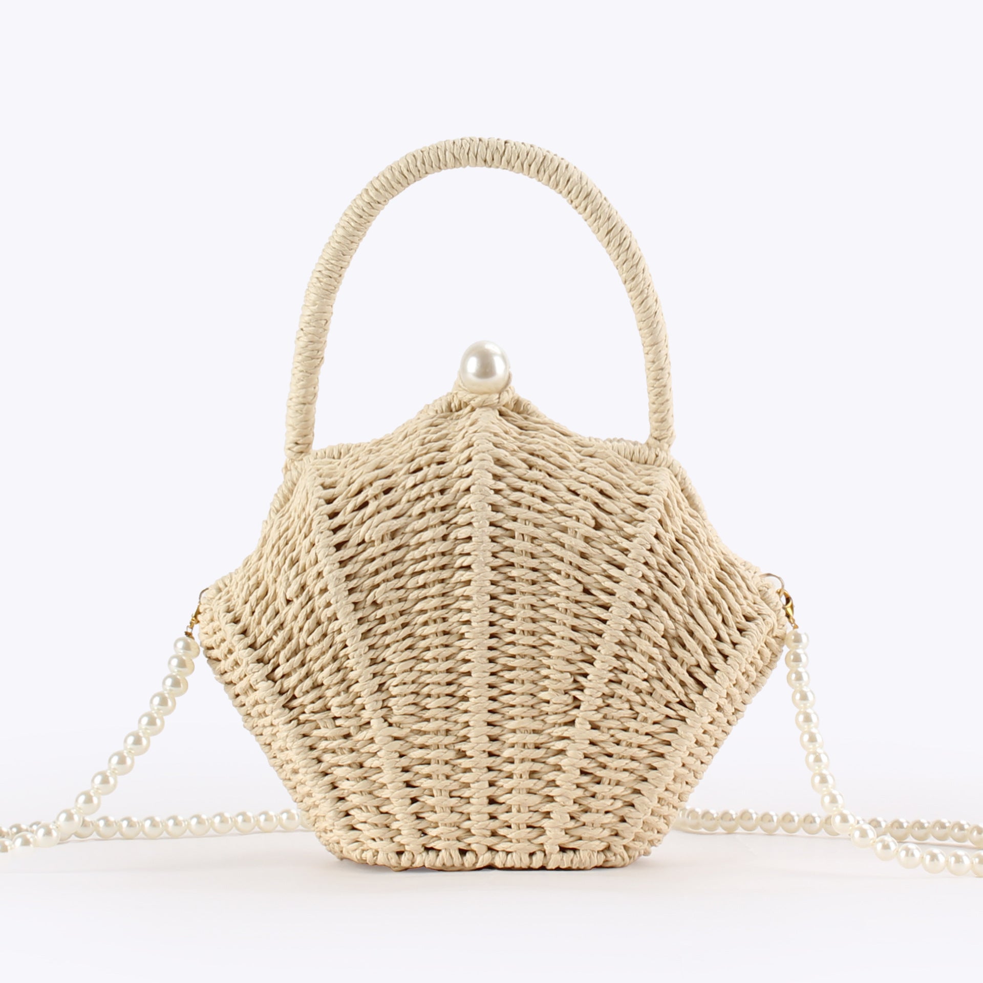 Woven Shell-Shaped Pearl Style Chain Crossbody Handbag