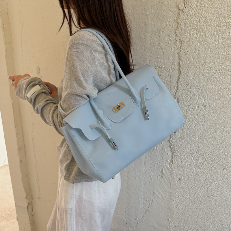 Chic PVC Tote Bag with Metal Lock Detail