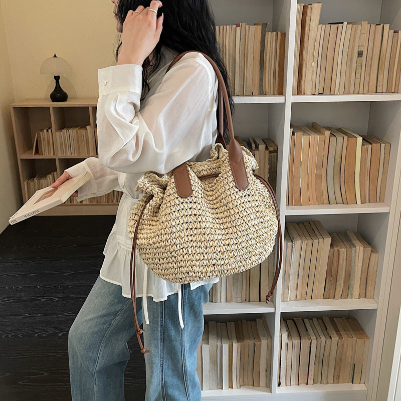 Women 2026 New Shoulder Straw Large Handmade Woven Beach Daily Bag