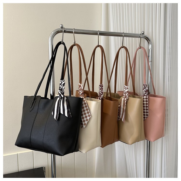 Minimalist PU Leather Tote Bag, Large Everyday Shoulder Handbag