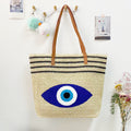 Striped Letter Large Capacity Straw Beach Bag