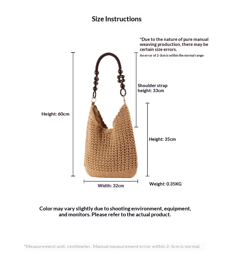 Hand Crocheted Cotton Hobo Shoulder Bag with Beaded Handle