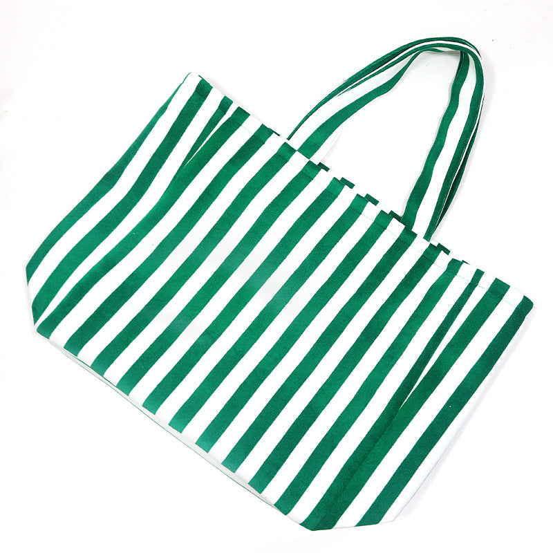 Striped Textured Magnetic Snap Carry Tote Bag