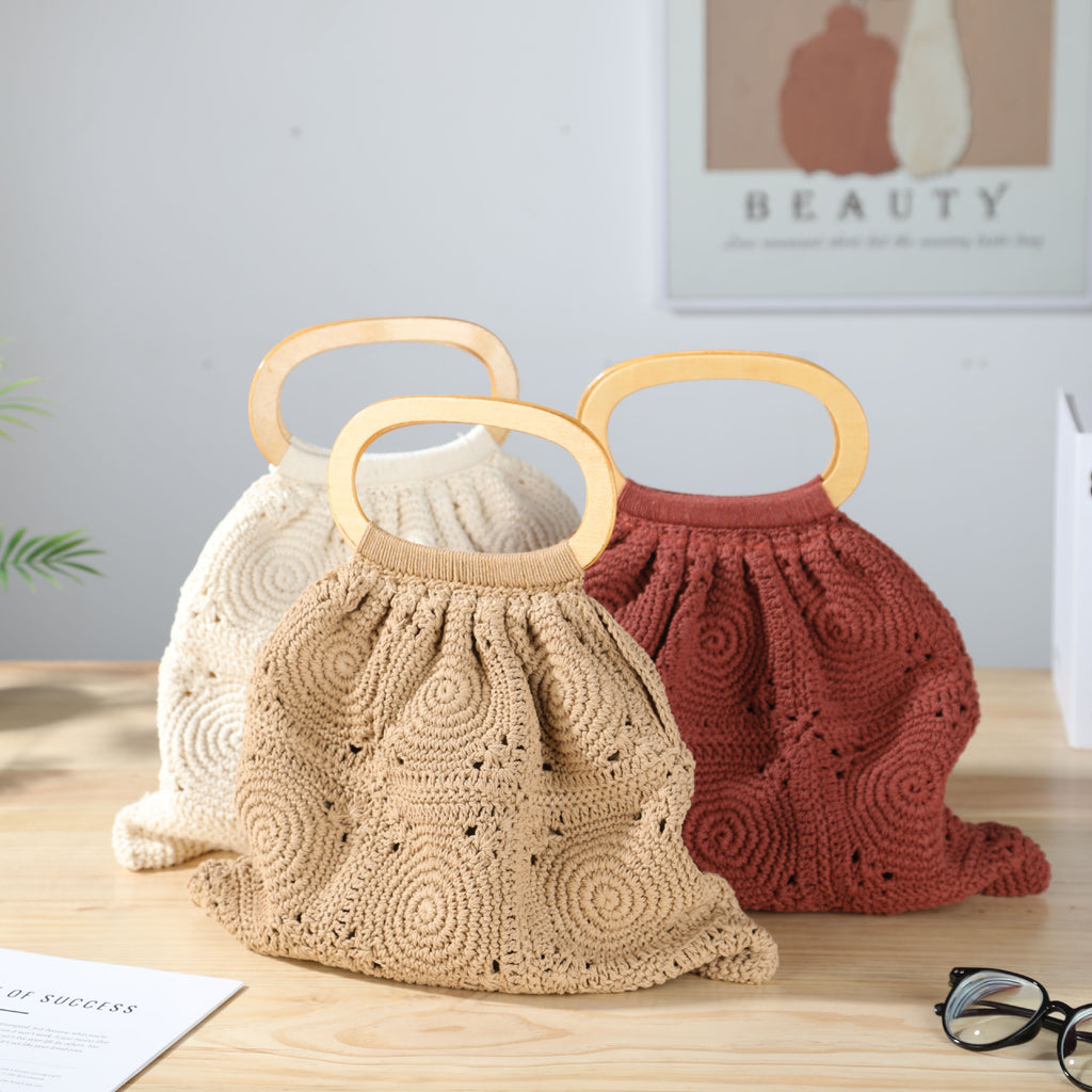 Boho Handwoven Crochet Tote Bag Handle Summer Purse