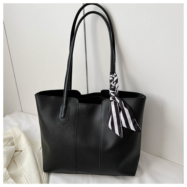 Minimalist PU Leather Tote Bag, Large Everyday Shoulder Handbag