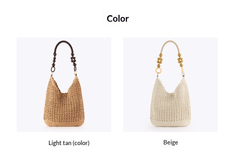 Hand Crocheted Cotton Hobo Shoulder Bag with Beaded Handle