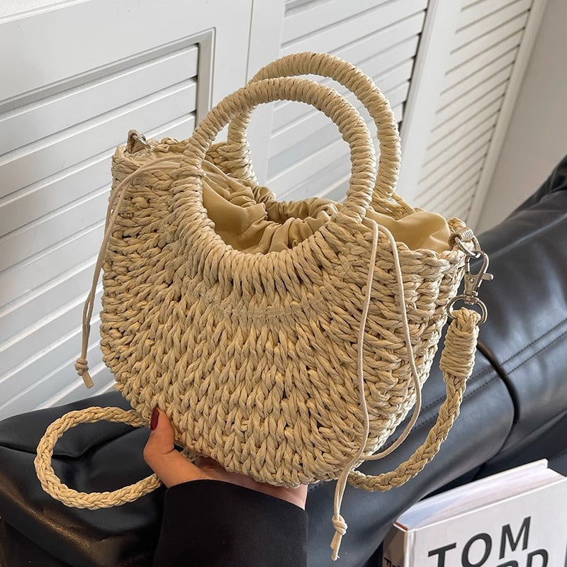 Women Large Capacity Straw Woven Bag, Holiday Beach Crossbody Shoulder Bag