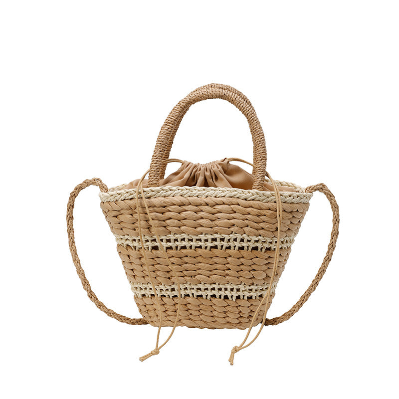 Women 2026 Summer New Vintage Straw Unique Handheld Woven Bucket Bag