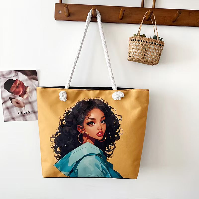 High-End Ethnic Canvas Hemp Rope Armpit Tote