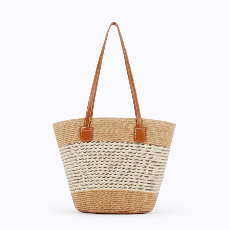 Women Striped Handwoven Large Capacity Tote Holiday Bag