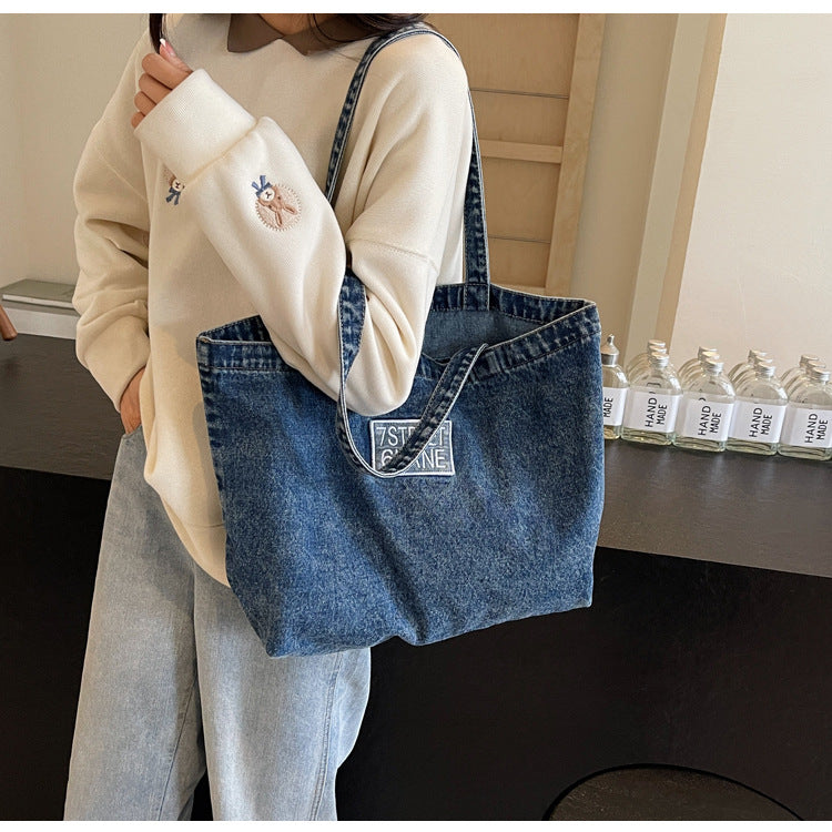 New Denim Shoulder Large Shopping Mom Artistic Student Commute Bag