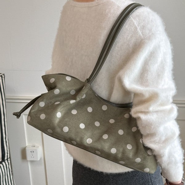 Vintage Polka Dot Suede-Look Shoulder Bag
