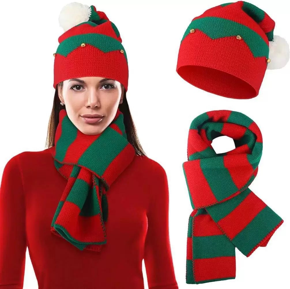 Christmas Santa Hat and Scarf Set Holiday Knit Accessories