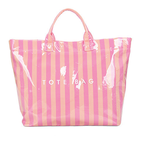 Striped PVC Canvas Large Capacity Tote Bag