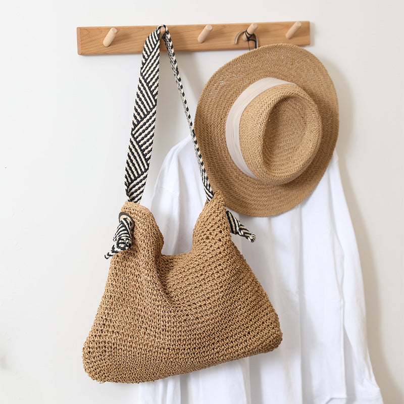 Women Korean Striped Straw 2026 New Solid Shoulder Vacation Bag