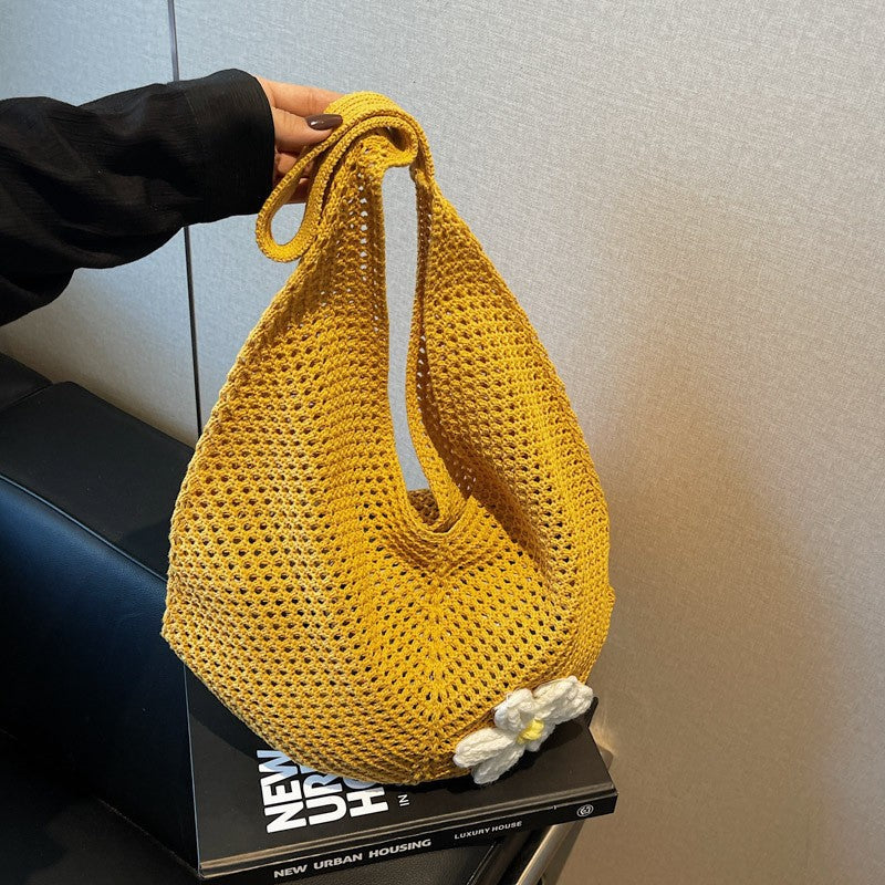 Handwoven Crochet Mesh Knit Shoulder Tote Bag