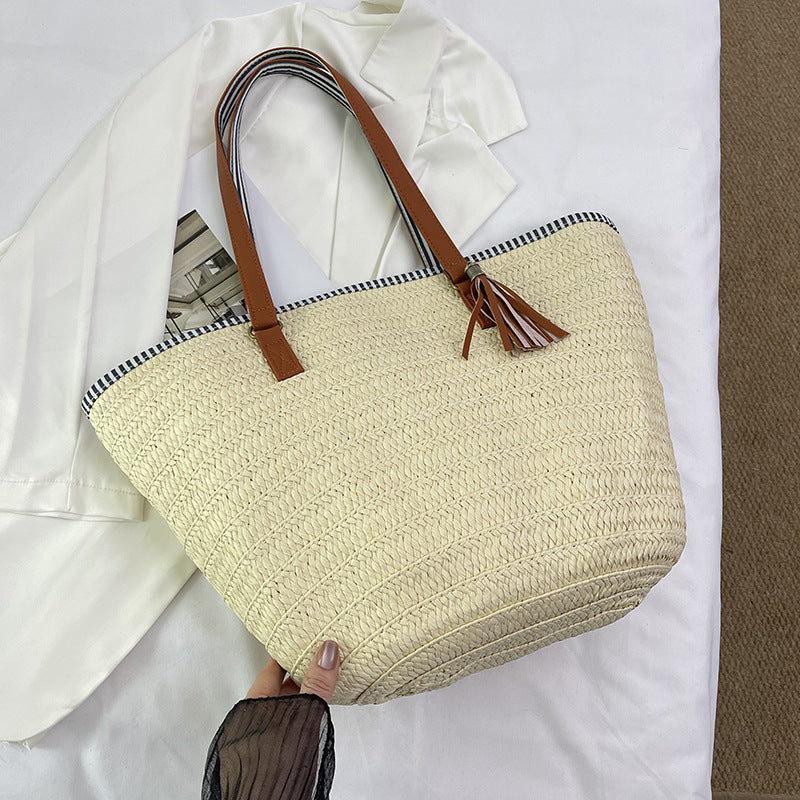 Minimalist Straw Large Handbag Unique Travel Vacation Shoulder Tote Bag