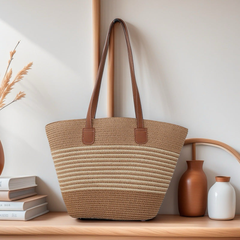 Women's Large Capacity Woven Bucket Beach Tote Bag