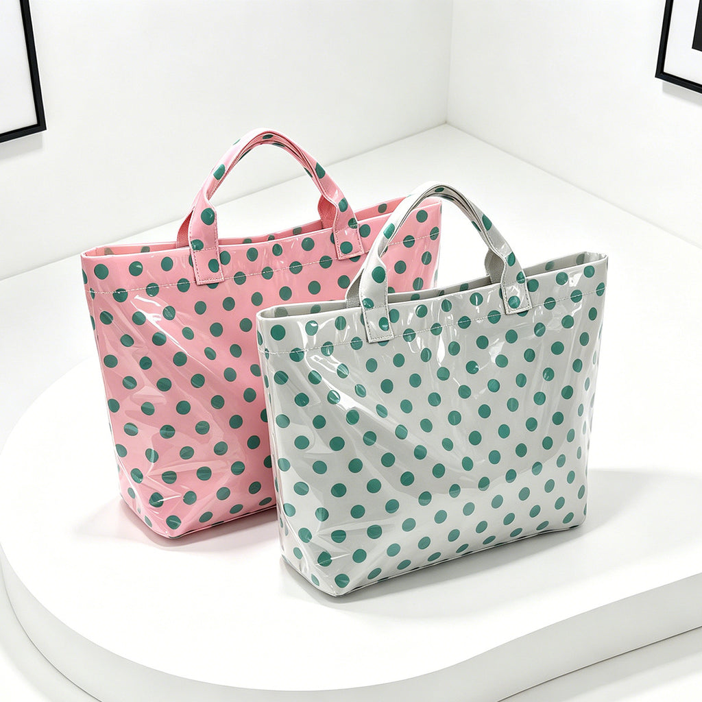 Polka Dot Contrast Color Tote Bag Waterproof Pvc Large Capacity Handbag Women'S Travel Storage Large Capacity Tote Bag