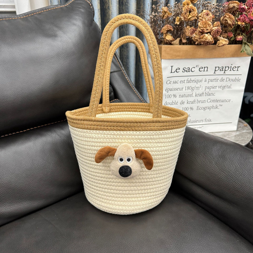 Cartoon Woven Portable Gift Basket Cotton Rope Bag