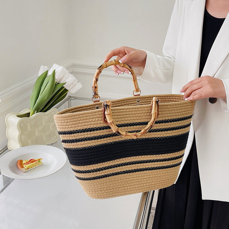 Woven Single Shoulder Large Capacity Bamboo Tote Bag