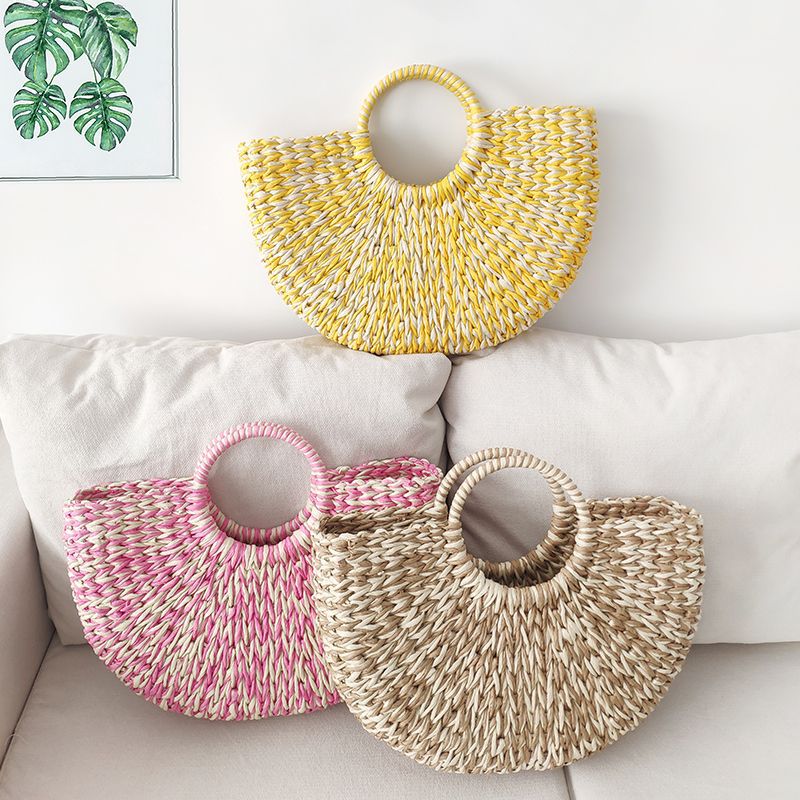 Handmade Round Woven Paper Rope Straw Beach Tote