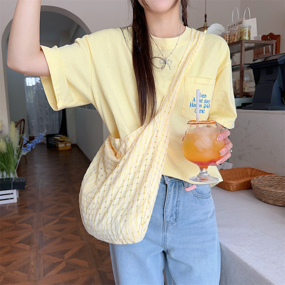 Hollow Bubble Plaid Canvas Crossbody Underarm Bag