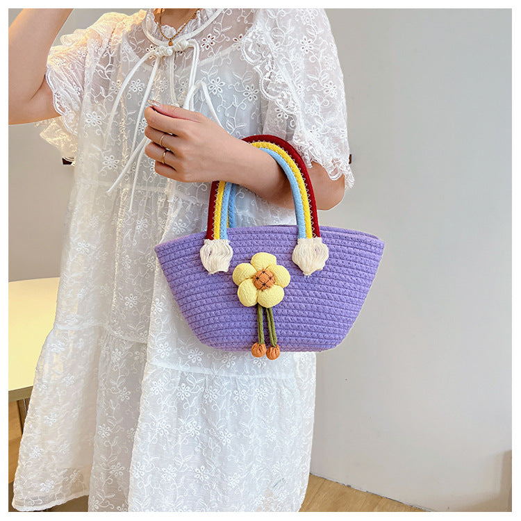 Rainbow Cotton Rope Braided Handbag